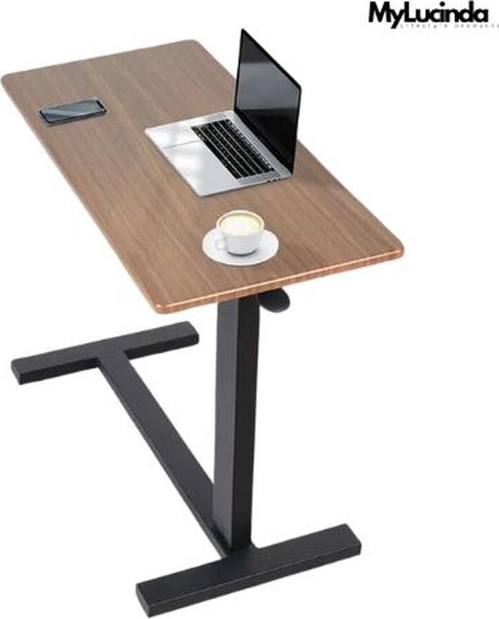 Mylucinda Verstelbaar Bureau op Wielen Multifunctionele Bedtafel voor Thuis 20kg Laadvermogen Verstelbare Hoogte 65-90cm