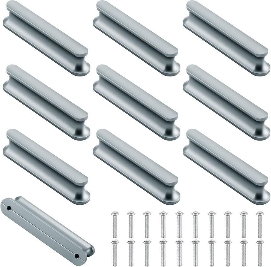 Mynoozi 10 Pcs 80mm Long (64mm Hole Center) Kitchen Cabinet Door Handles Pulling Hardware Drawer Handles Kitchen Drawer Handles Cabinet Handles Cabinet Door Handles (Grey)
