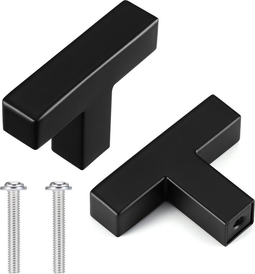 Mynoozi 2 stuks vierkante kastknoppen T-vormige kast trekt roestvrijstalen vierkante handgreep met enkel gat (zwart)