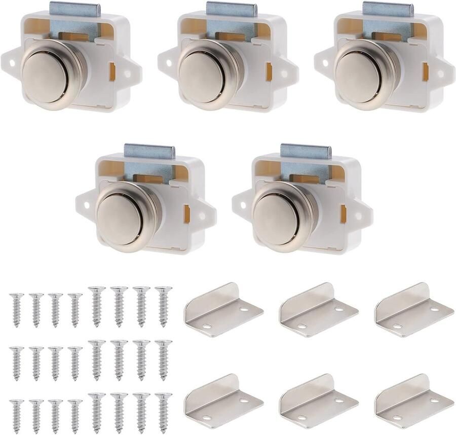 Mynoozi Push Buttons for Motorhomes Caravans Push Button Lock for Motorhomes Yacht Boats Drawers (White)