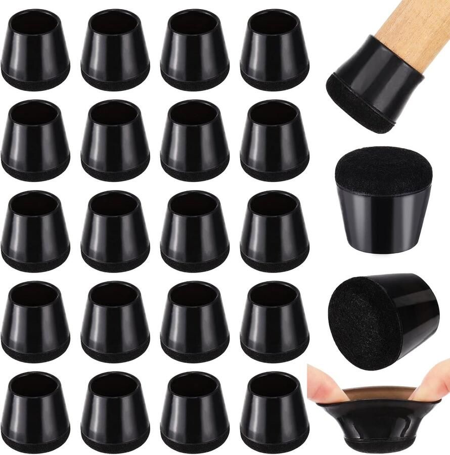 Mynoozi Stoelpootbeschermers. 20 stuks meubelpoothoezen kleine siliconen stoelpootbeschermers met omwikkeld vilt beschermen vloeren tegen krassen verminderen lawaai (pasvorm: 19-23 mm)