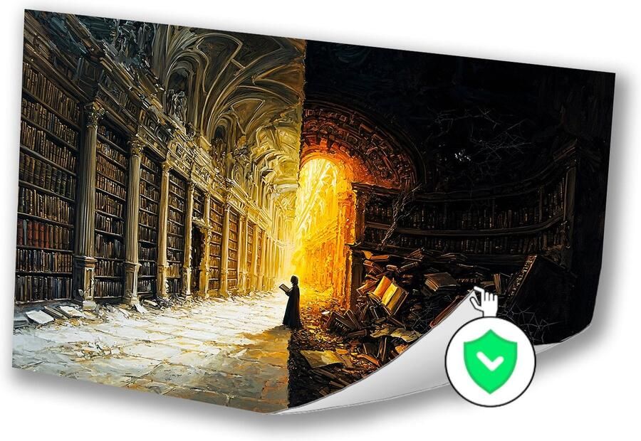Mystieke bibliotheek met lichtcontrast Bibliotheek muurdecoratie boeken Surrealistisch Muurposters Kunst poster 60x40 cm