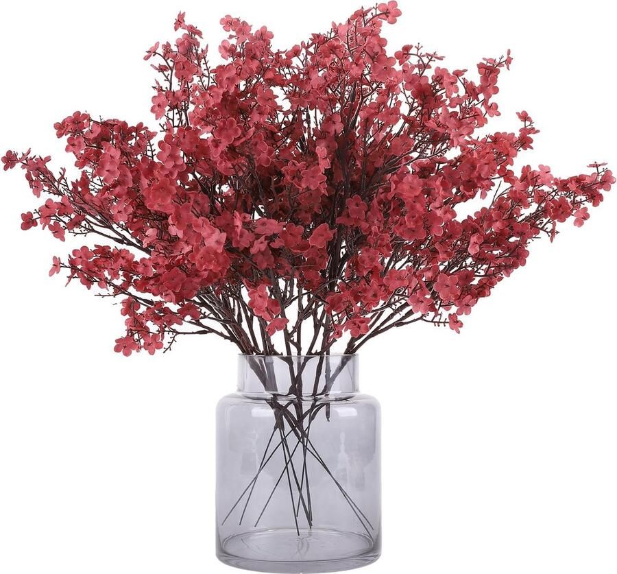 N&T NIETING Kunstbloemen 12 stuks Gypsophila kunstbloemen voor doe-het-zelf bruiloft boeket party tafel centerpieces bloemstukken en thuis lente decoratie (karmijn)