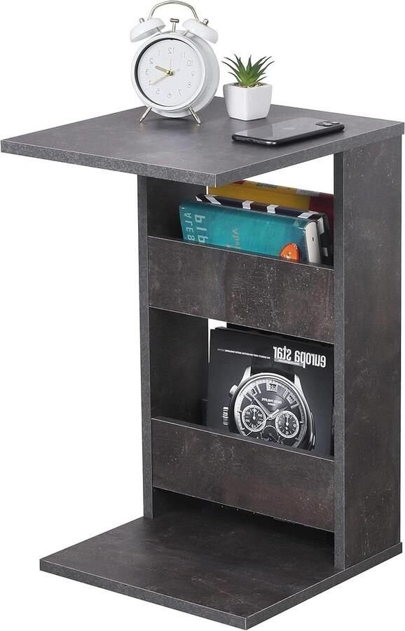 Na aanpassing:Kleine bijzettafel 35 x 60 x 40 cm in C-vorm betonlook grijs