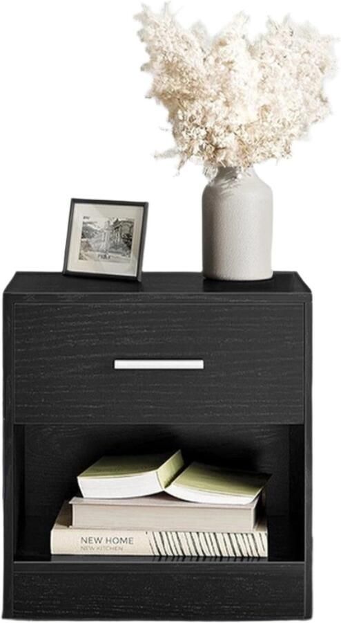 Nabide Table Achtertafel nachtkastje met lade houten spaanbord klassiek zwart 28 cm x 39 cm x 41 cm