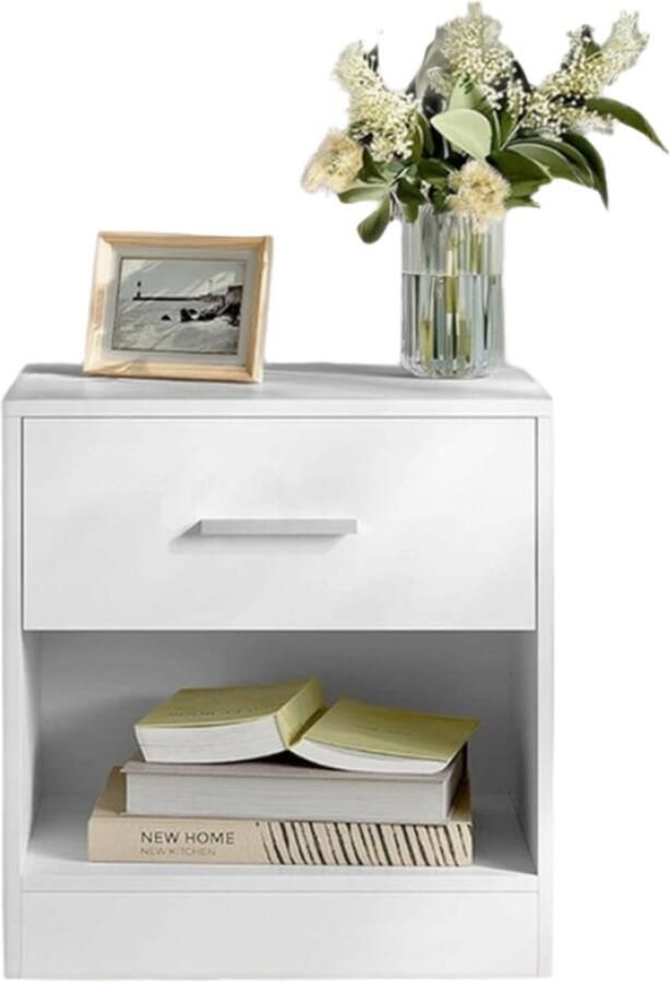 Nabide Table Zijzijs nachtkastje met lade voor extra opslag wit 28 cm x 39 cm x 41 cm