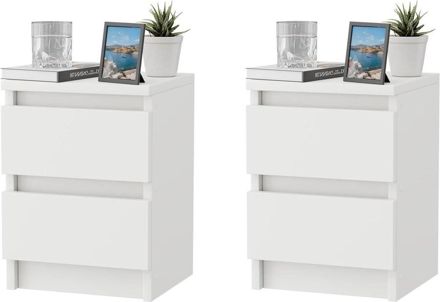 Nachtastjes Set van 2 met 2 Lades voor Slaapkamer Moderne Opbergkast Wit