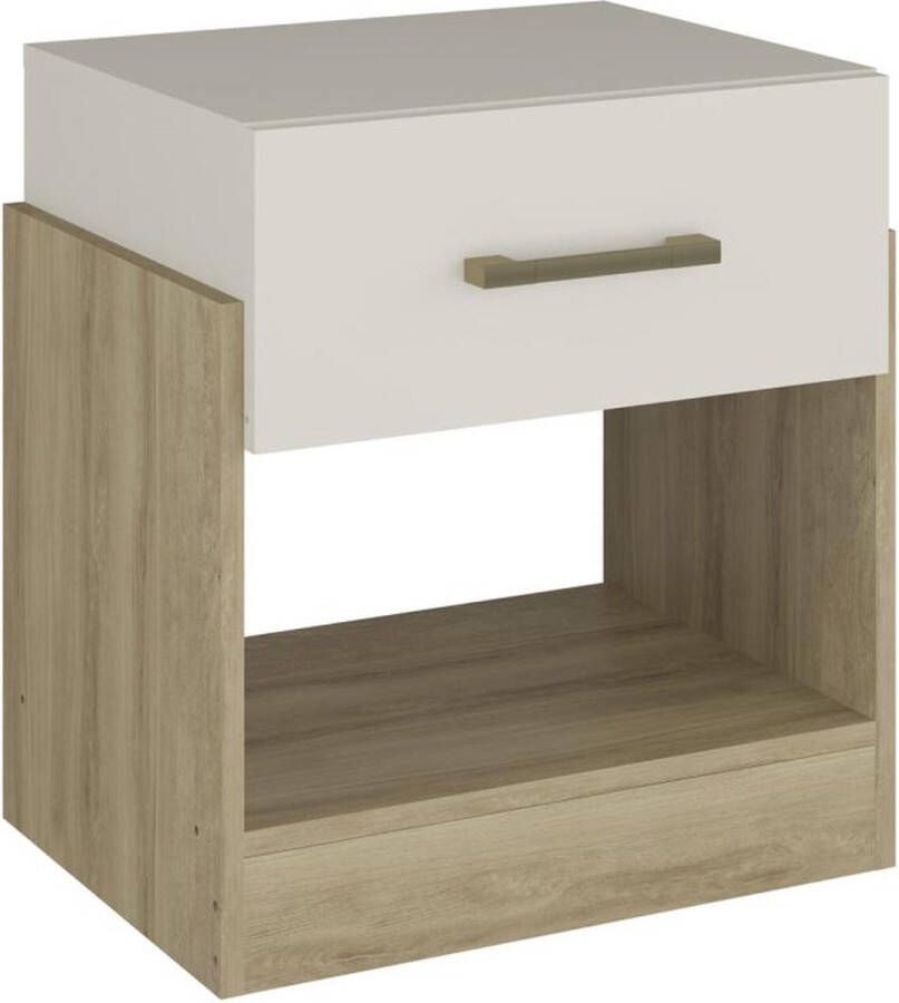 Vente-unique Nachtkastje 1 lade Eik en ivoor BODIL II L 47 cm x H 51.2 cm x D 37.8 cm - Foto 2