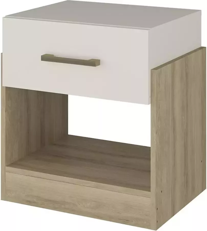 Vente-unique Nachtkastje 1 lade Eik en ivoor BODIL II L 47 cm x H 51.2 cm x D 37.8 cm