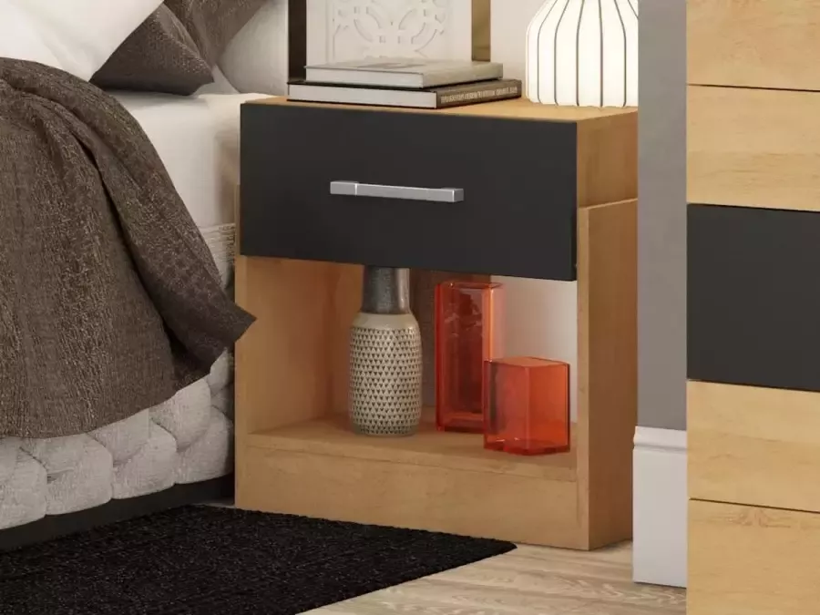 Nachtkastje 1 lade en 1 nis Kleuren: naturel en zwart BODIL II L 47 cm x H 51.2 cm x D 37.8 cm - Foto 3