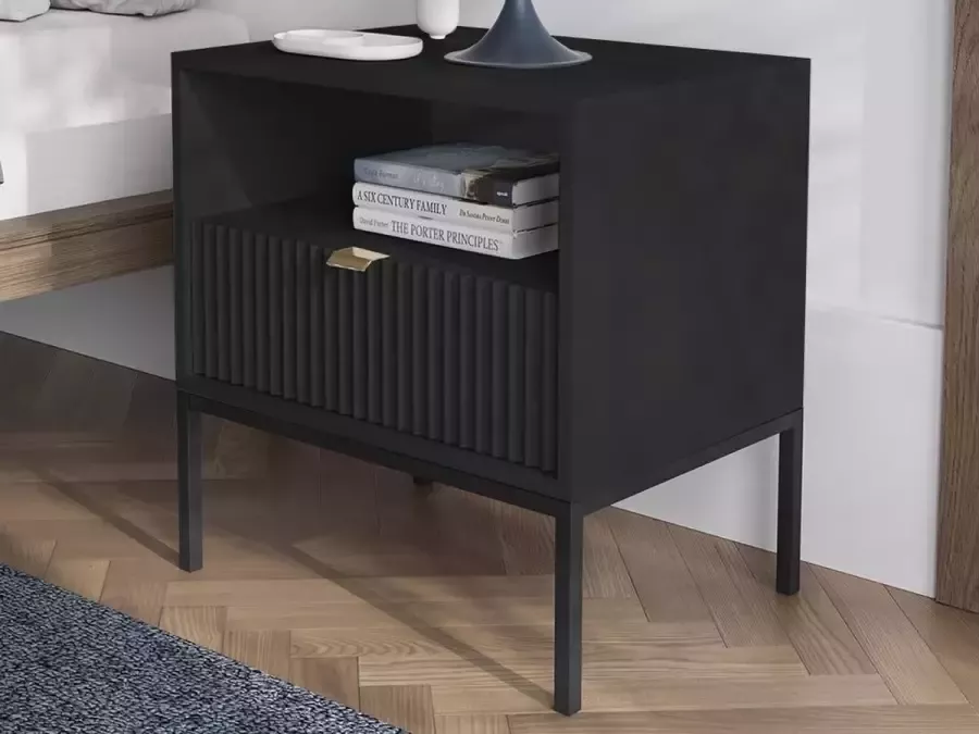 Pascal Morabito Nachtkastje 1 lade en 1 nis Zwart LIOUBA van L 54 cm x H 56 cm x D 39 cm