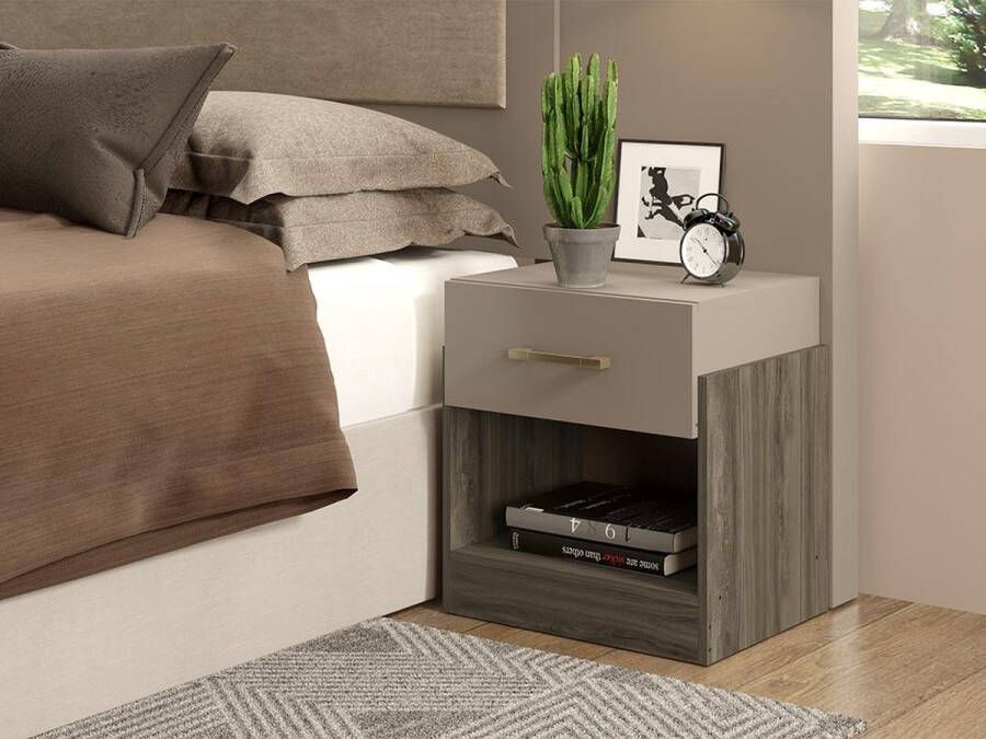Vente-unique Nachtkastje 1 lade Taupe & bruin BODIL II L 47 cm x H 51.2 cm x D 37.8 cm - Foto 2