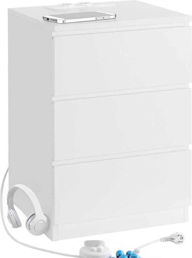 Nachtkastje 2 AC Stopcontacten 2 USB Poorten Modern Laadstation Opbergruimte- zwart - Foto 2