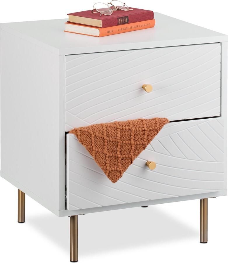 Relaxdays nachtkastje bijzetkastje modern halkastje kleine ladekast 2 lades wit Pak van 1