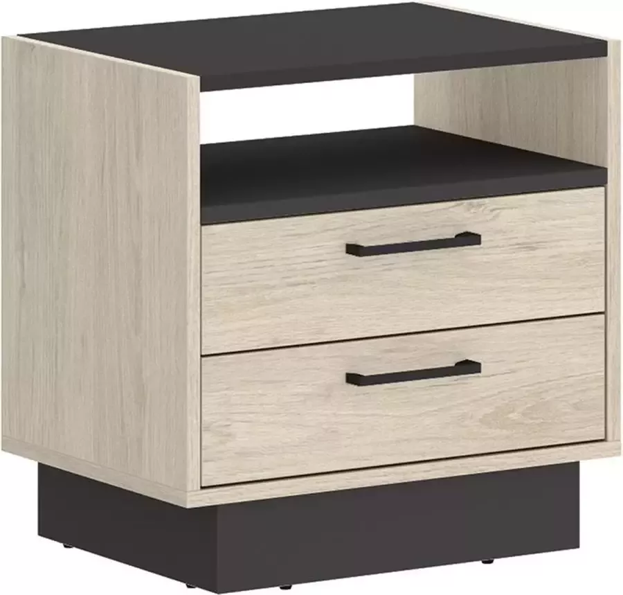 Vente-unique Nachtkastje 2 lades en 1 nis Naturelkleur en antraciet LEANDRE L 50 cm x H 51 cm x D 38 cm