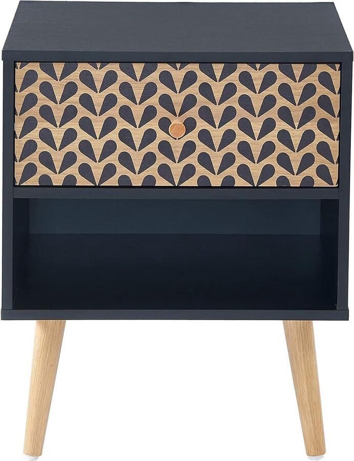 Kapucijn nachtkastje zwart eikeneffect 40 cm met lade nachtkastje zwart 60 cm hoog