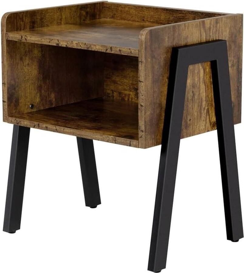 Stapelbaar nachtkastje bijzettafel met open vak metalen poten vintage design Nachtkastje