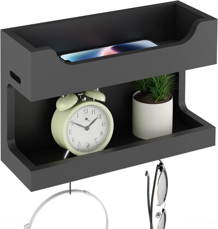 Nachtkastje accessoires organizer dubbele lade muur opslag plank met magnetische haken slaapkamer slaapzaal caddy voor telefoon bril en wekker