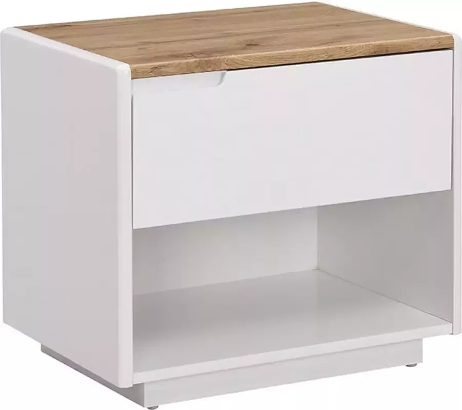 Vente-unique Nachtkastje 1 lade en 1 nis MDF Witgelakt en eikenkleur AMANI L 55 cm x H 50 cm x D 40 cm - Foto 3