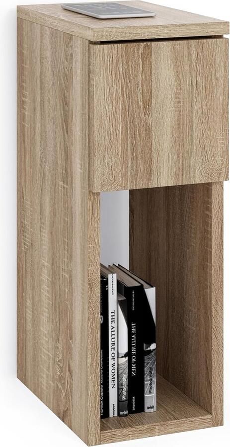 Nachtkastje Bedtafeltjes Smal Nachtkastje met Lade Smalle Bijzettafel met Opbergplank Sonoma. Afmetingen: B20 x H55 x D30 cm - Foto 2