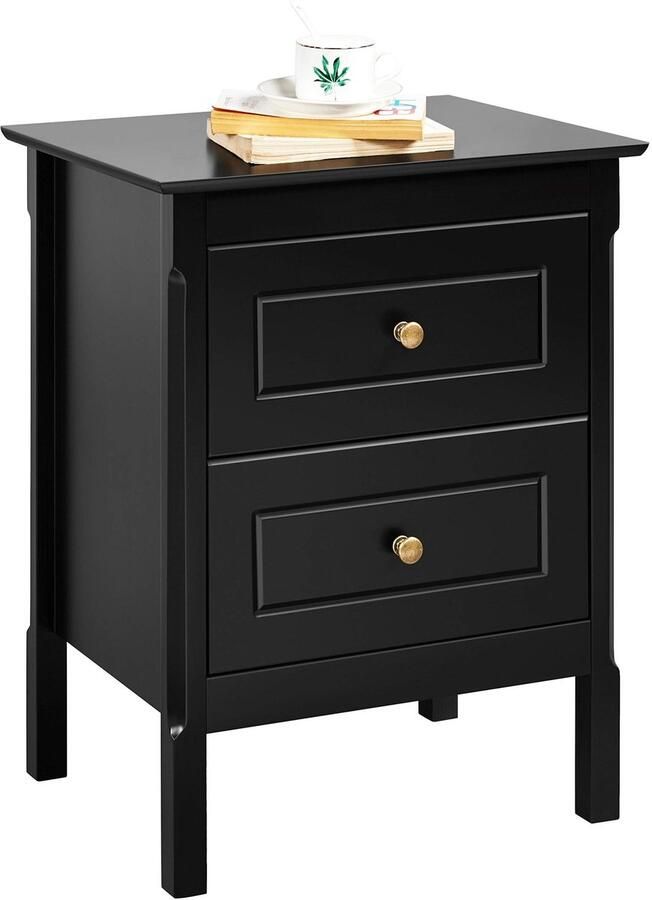 Nachtkastje bijzetkast met 2 schuifladen bijzettafel 4 poten ruime opslag zwart
