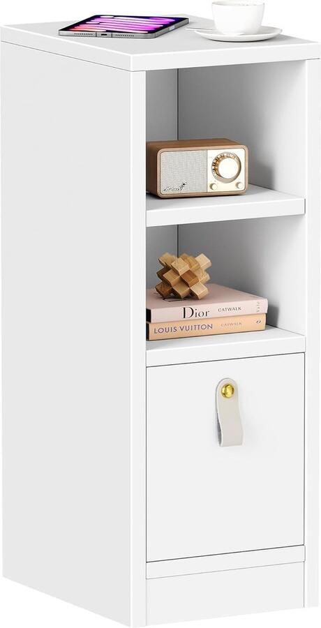 Nachtkastje bijzettafel 2 open planken 1 lade smal klein nachtkastje in de slaapkamer nachtkastje ruimtebesparend woonkamer werkkamer modern wolken wit 30 x 25 x 66 cm