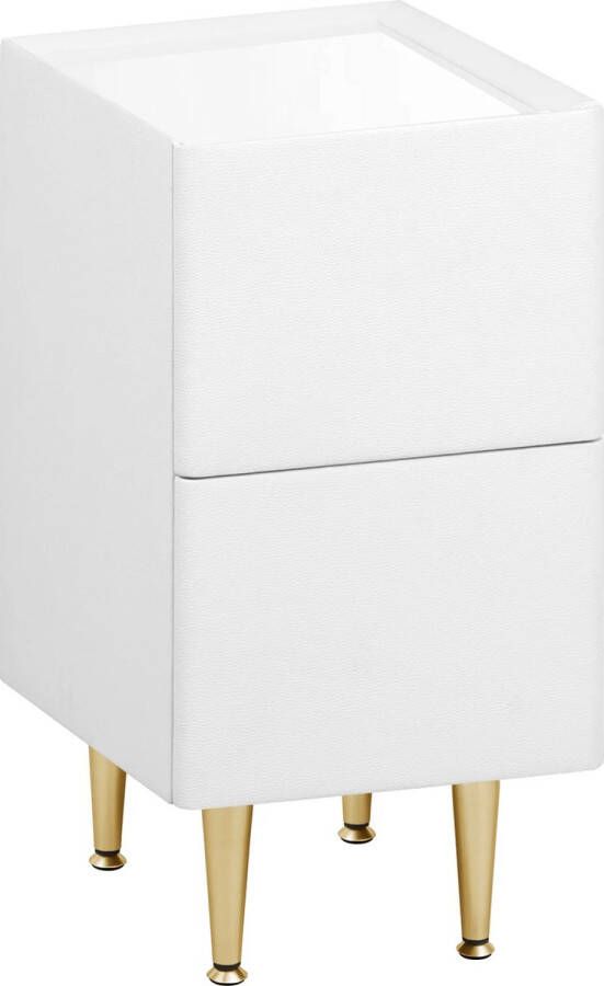 Nachtkastje Bijzettafel Industrieel Houten Nachtkastje Wit Gouden poten 30x40x51 CM