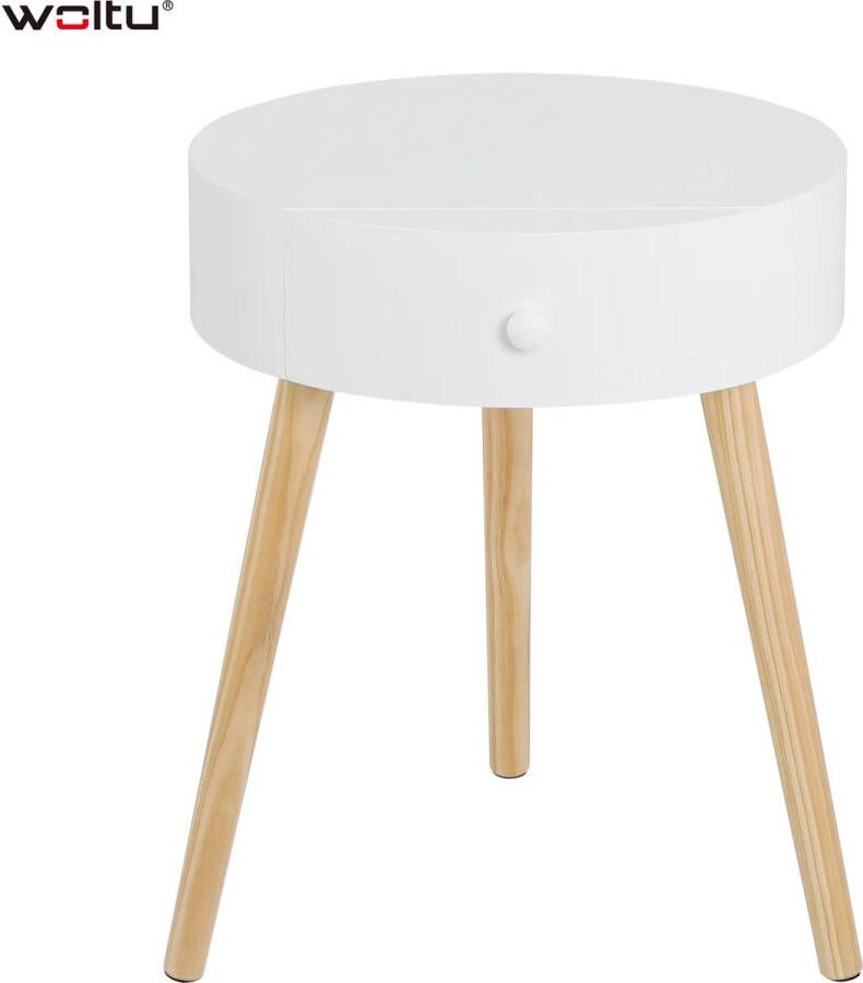 Nachtkastje Bijzettafel Industrieel Houten Nachtkastje Wit Rond