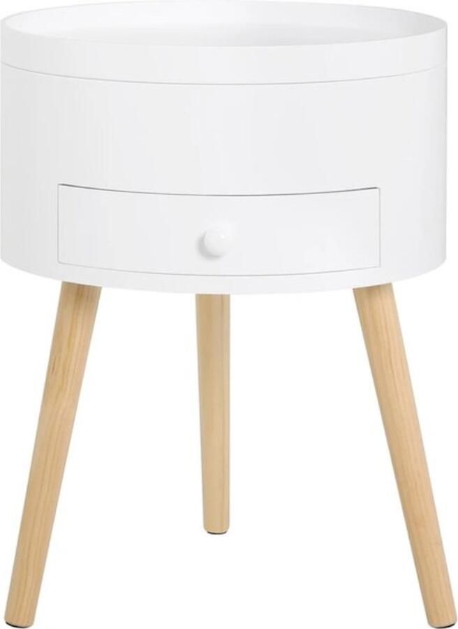 Nachtkastje Bijzettafel Industrieel Houten Nachtkastje Wit Rond Met lade
