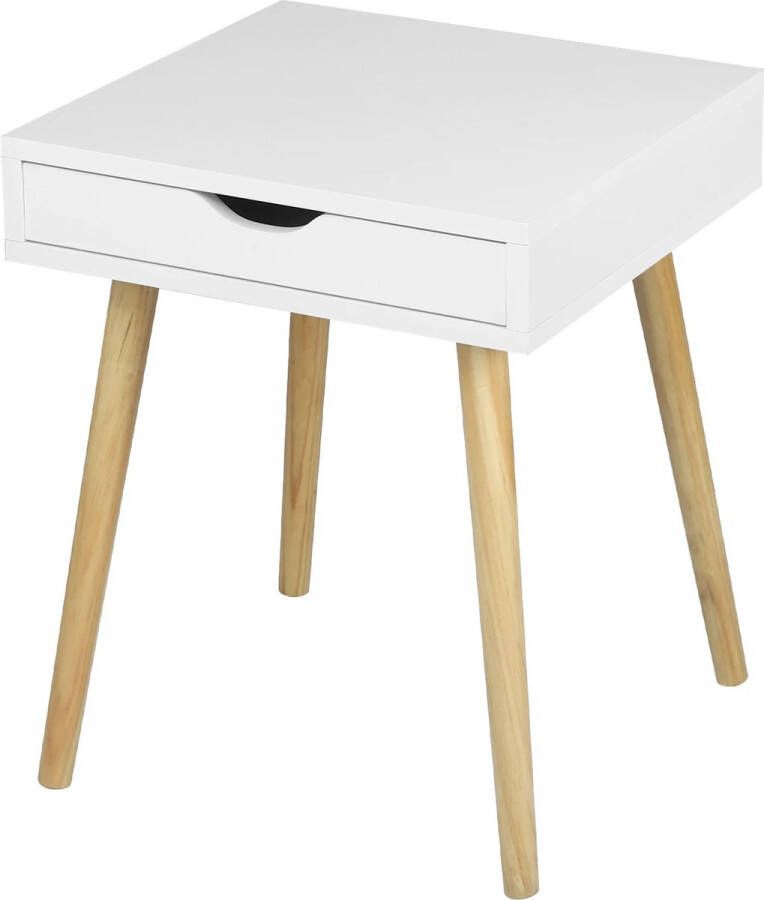 Nachtkastje Bijzettafel Industrieel Houten Nachtkastje Wit Vierkant Met lade