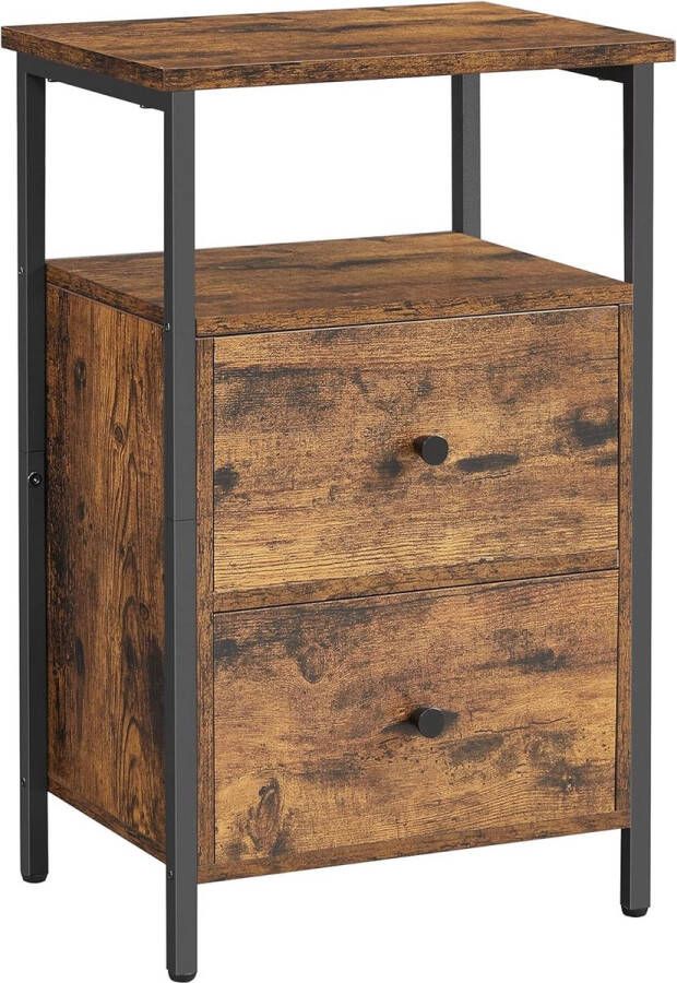 Nachtkastje Bijzettafel met 2 Laden voor Slaapkamer Woonkamer Industrieel Ontwerp Vintage Bruin Zwart LET521B01