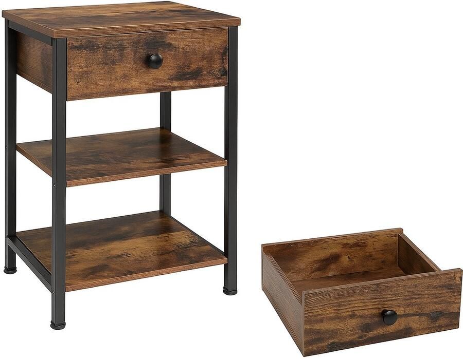 Retadou Nachtkastje bijzettafel met lade salontafel 2 open planken klein nachtkastje ruimtebesparend houten materiaal sofatafel telefoontafel commode vakken slaapkamer accentmeubel