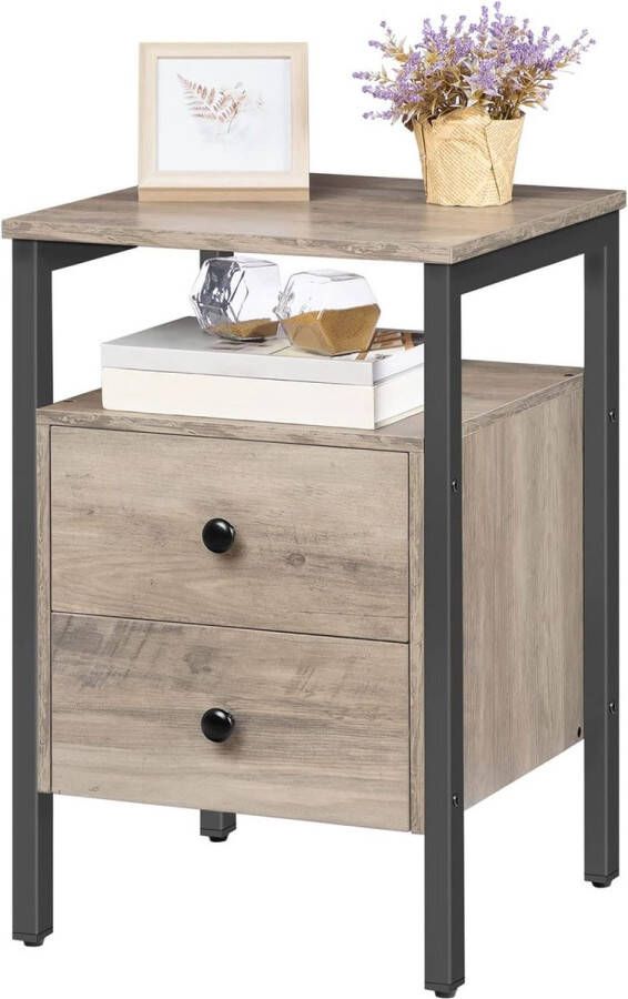 Nachtkastje bijzettafel nachtkastje met 2 laden 40 x 40 x 61 cm nachtcommode eenvoudig te monteren stabiel grijpzwart EBG43BZ01G2