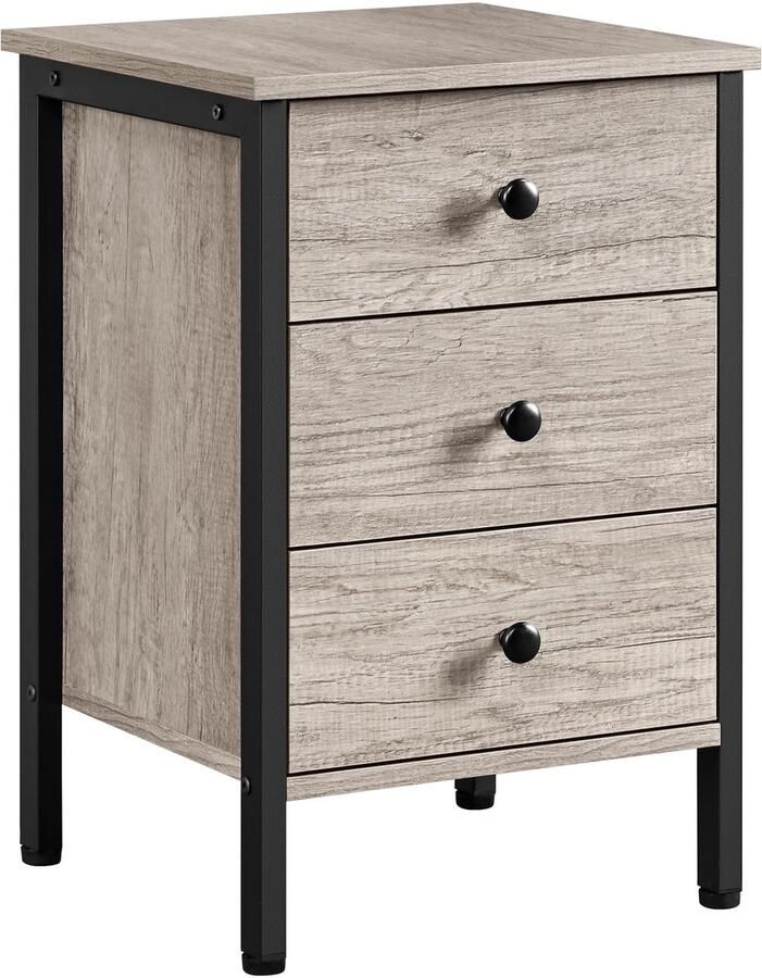 Nachtkastje bijzettafel nachtkastje met 3 laden nachtcommode van hout en metalen frame industrieel design grijs