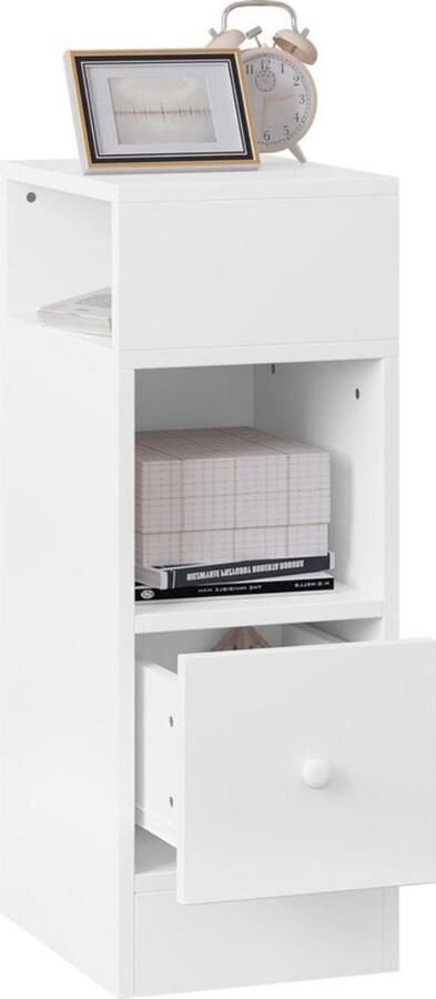 Valora Nachtkastje Bijzettafel Smal Met Open Planken Met Lade Wit