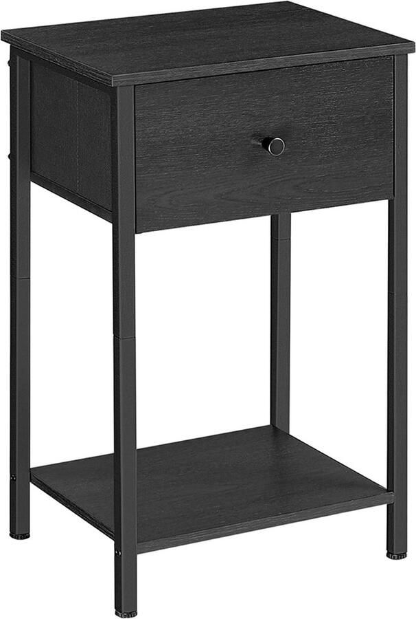 Rootz Living Rootz Nachtkastje Bijzettafel Spaanplaat Staal Niet-geweven Stof 28cm x 38cm x 61cm Zwart Lichtgewicht Stevige constructie Eenvoudige montage