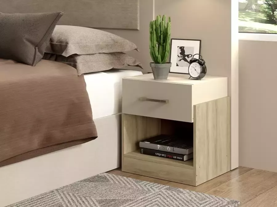 Vente-unique Nachtkastje 1 lade Eik en ivoor BODIL II L 47 cm x H 51.2 cm x D 37.8 cm - Foto 4