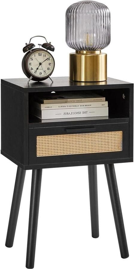 Nachtkastje Boho multifunctionele bijzettafel 1 stuk zwart rotan