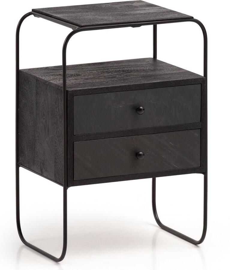 Rootz Living Rootz Nachtkastje Boxspring Bed Companion Massief hout met steenlook Twee lades en plank Volledig gemonteerd 40cm x 60cm x 30cm