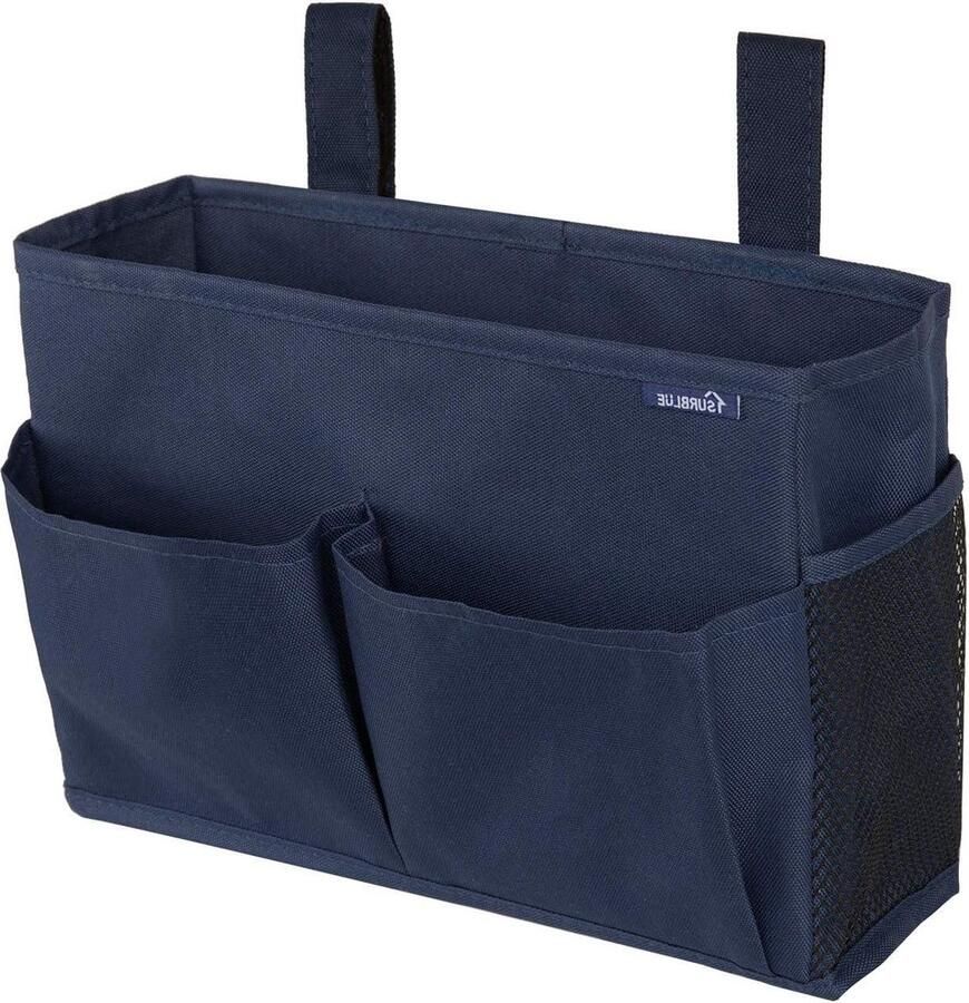 Nachtkastje Caddy Opknoping Bed Organizer voor Stapelbed en Ziekenhuis Bedden 4 Zakken en 2 Haken (Blauw) Beside shelf