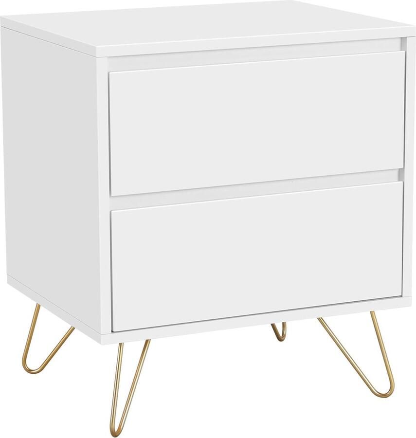 Nachtkastje commode bijzettafel nachtkastje kast 2 laden poten van metaal wit