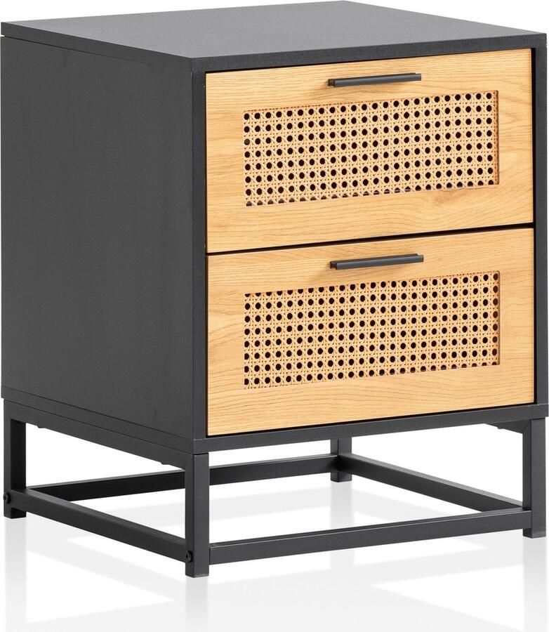 Rootz Living Rootz Nachtkastje Dressoir Nachtcommode Weens geweven ontwerp Royale opbergruimte Duurzame constructie Antislipeigenschappen 45 cm x 45 cm x 56 cm Zwart en Bruin