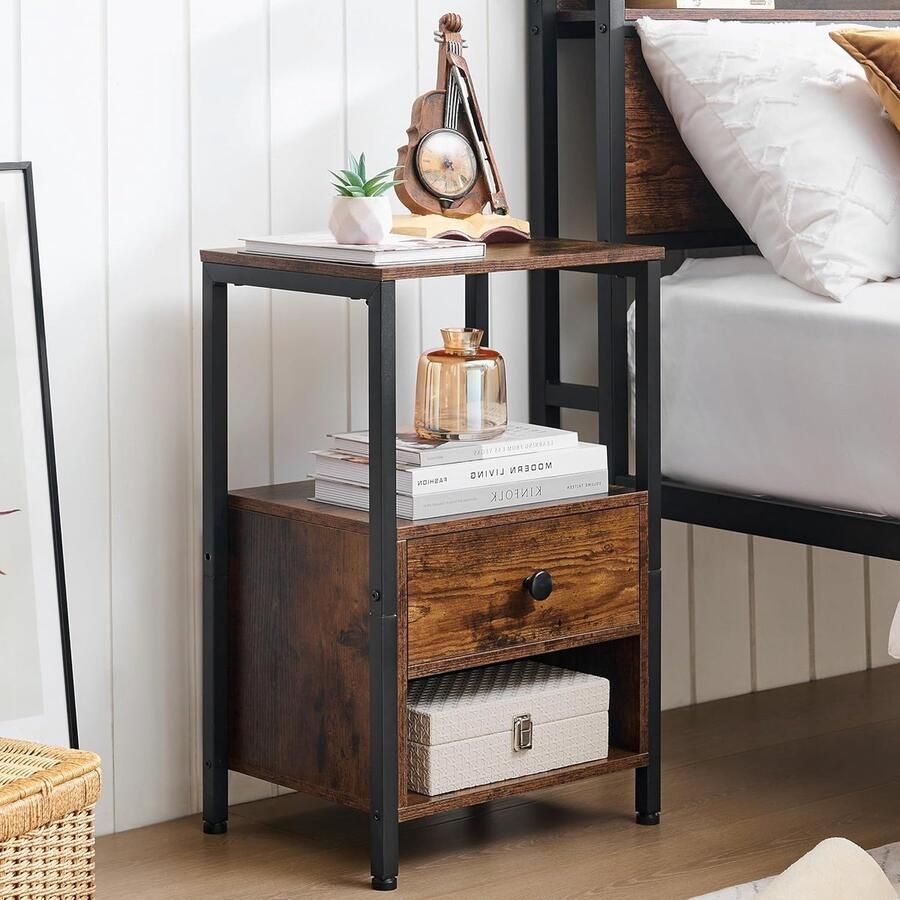 Nachtkastje Eindtafel met Lade Rustiek Bruin Hout Eenvoudige Montage