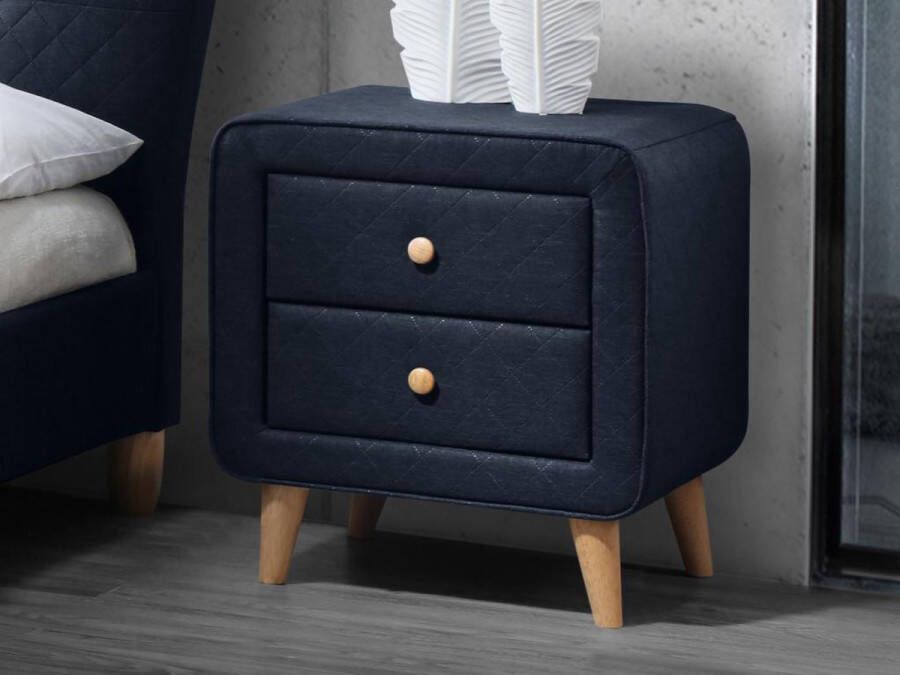 Vente-unique Nachtkastje ELIDE Scandinavisch 2 laden blauwe stof L 52 cm x H 41 cm x D 56.5 cm - Foto 2