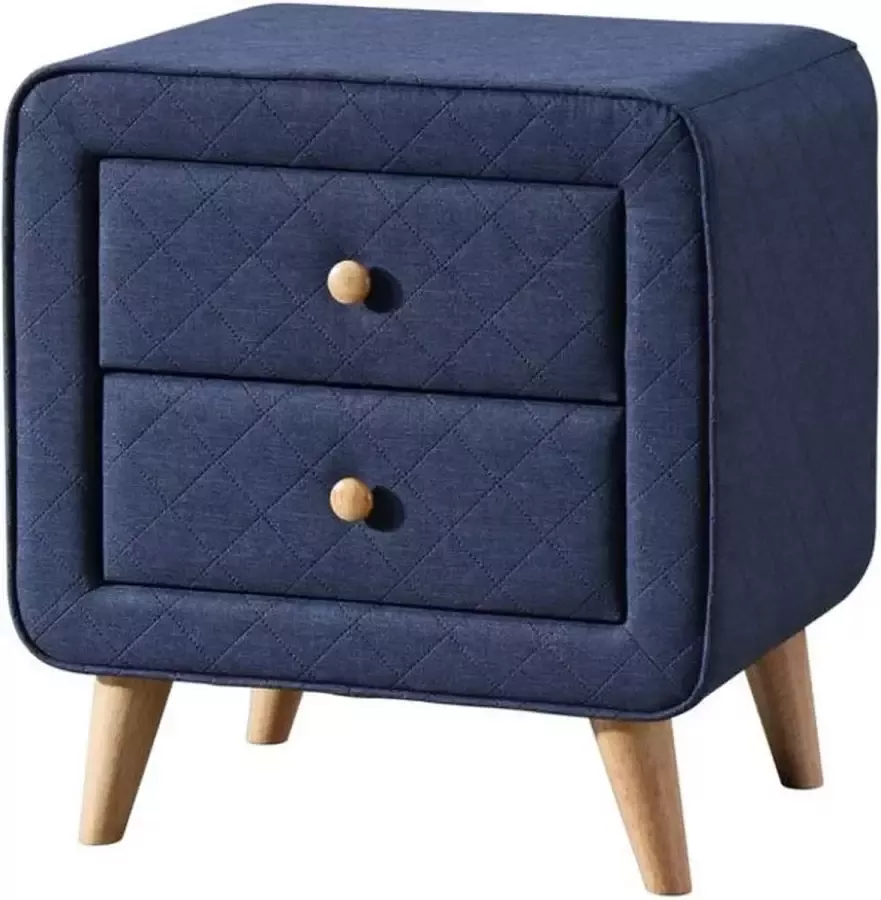 Vente-unique Nachtkastje ELIDE Scandinavisch 2 laden blauwe stof L 52 cm x H 41 cm x D 56.5 cm