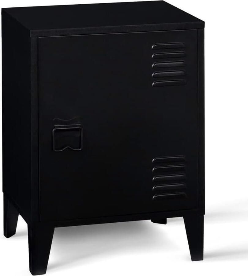 Nachtkastje Ester 1 deur van metaal zwart industrieel design