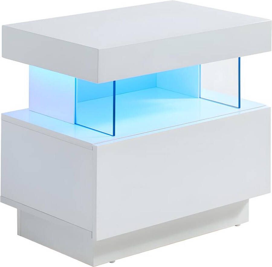 Vente-unique Nachtkastje FABIO Wit gelakt MDF Leds 1 lade en 1 nis L 57 cm x H 52 cm x D 39 cm - Foto 2