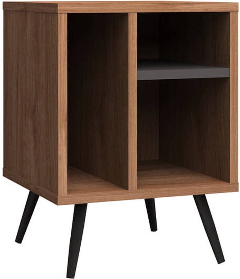 Nachtkastje Felipe Walnoot MDF Breedte 40 cm Hoogte 55 cm Diepte 39.6 cm Met lades Met planken Zonder deuren