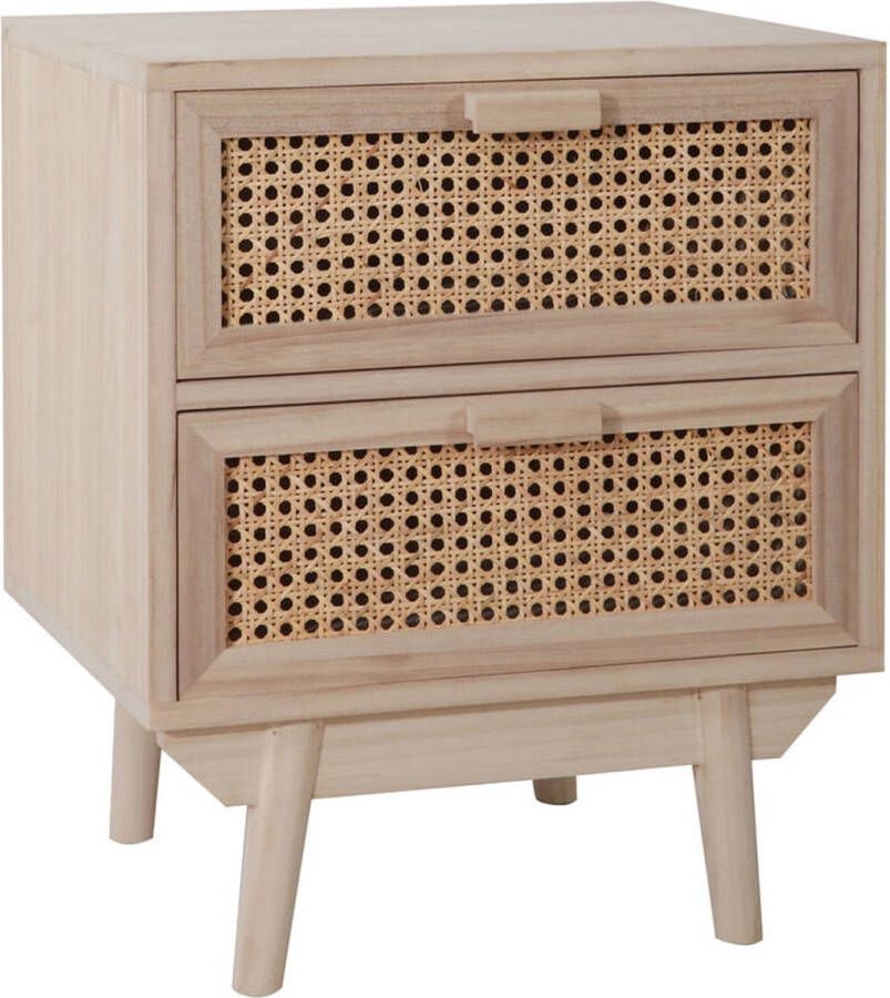 Nachtkastje Freja Rotan MDF Breedte 42 cm Hoogte 50 cm Diepte 36 cm Met lades Met planken Zonder deuren