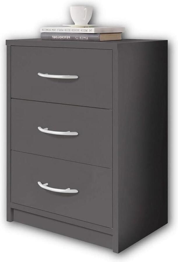 Nachtkastje grafiet eenvoudig nachtkastje met drie laden voor elk bed en slaapkamer 39 x 54 x 28 cm (B x H x D) Beside shelf